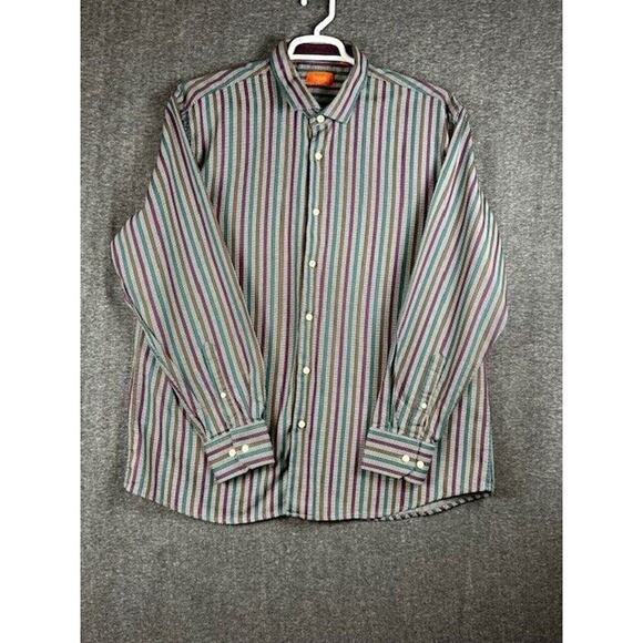 Tallia Long Sleeve Shirt Multi Color Striped Contrast collar and Cuff Size L - Picture 1 of 6